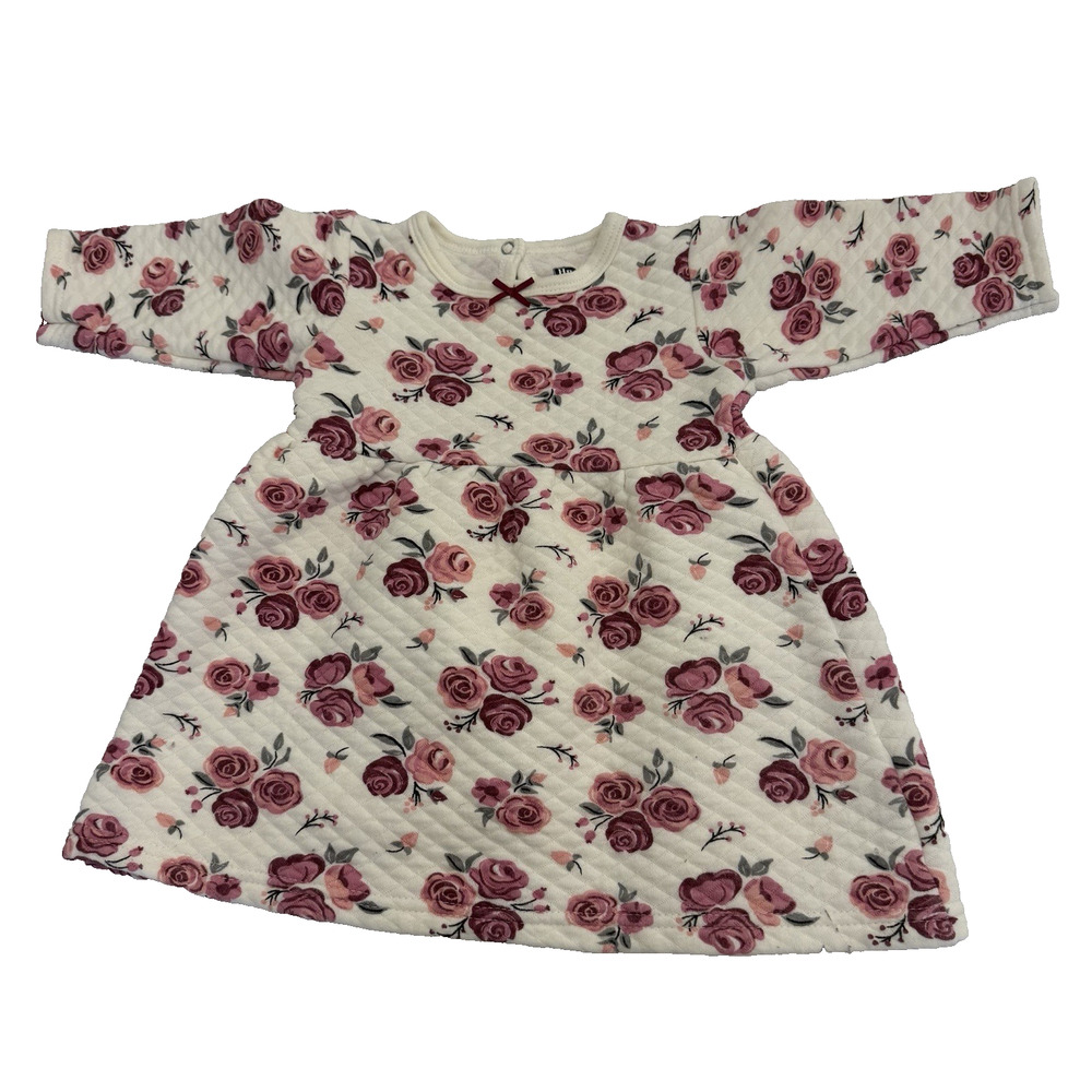 HB Infant Quilted Dress Size 9-12 Months Ivory With Roses Pullover